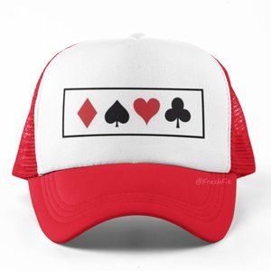 🆕Playing Card Suits Foam Trucker Hat Mesh Snapback Cap Red/White